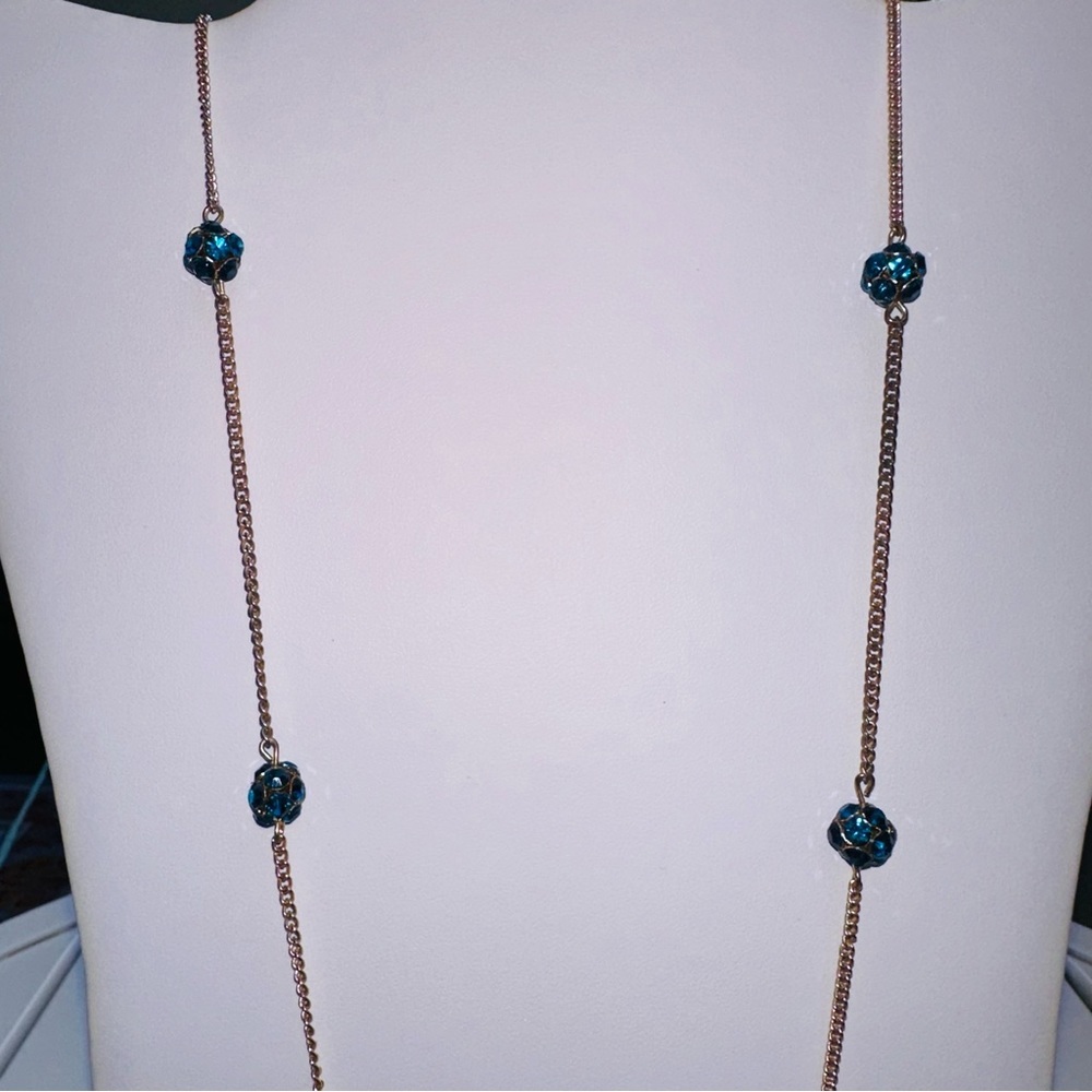 Blue Rhinestone ball necklace - Picture 7 of 9